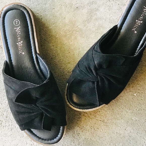 1 LEFT! Nature Knot Black Flatform Slide In Sandal - Picture 3 of 7